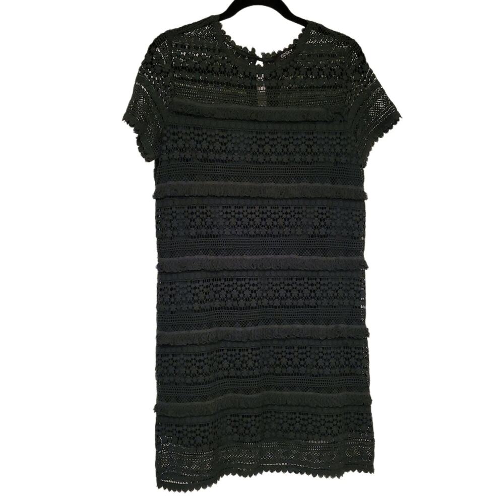 02SKY for Anthropologie Moss Green Crochet Shift Dress size Small